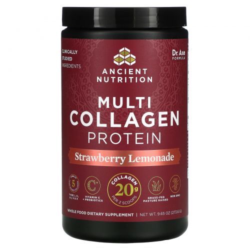 Dr. Axe / Ancient Nutrition, Multi Collagen Protein, Strawberry Lemonade, 10.1 oz ( 285.6 g)