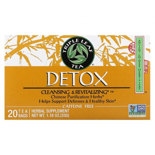 Triple Leaf Tea, Detox, 20 чайных пакетиков, 1.4 унций (40 г)