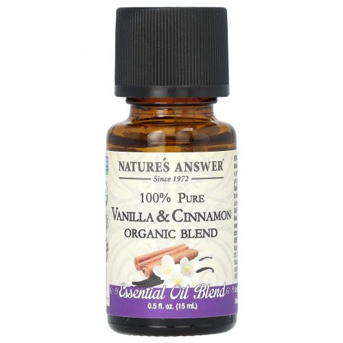 Nature's Answer, органическая смесь эфирных масел, на 100% чистая ваниль и корица, 15 мл (0,5 жидк. унции)