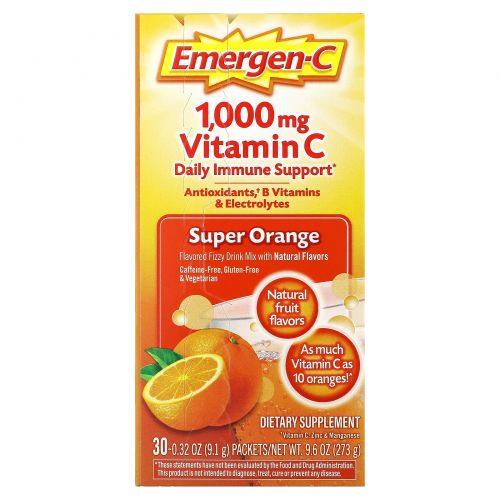 Emergen-C, 1000 мг витамина С, супер-апельсин, 30 пакетов, 0,32 унции (9,1 г) каждый
