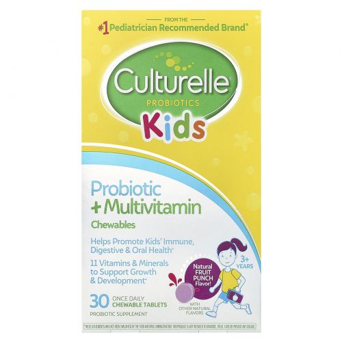 Culturelle, Kids, Probiotic + Multivitamin Chewables, 3 Years +, Natural Fruit Punch, 30 Chewable Tablets