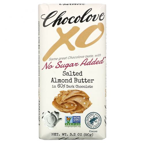 Chocolove, XO, Salted Almond Butter in 60% Dark Chocolate, 3.2 oz (90 g)