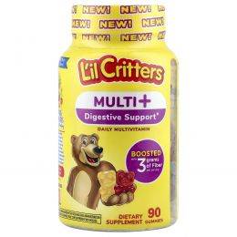 L'il Critters, Multi + для поддержки пищеварения, мультивитаминные жевательные мармеладки для ежедневного применения, вишневый вкус, апельсиновый сок, 90 жевательных таблеток