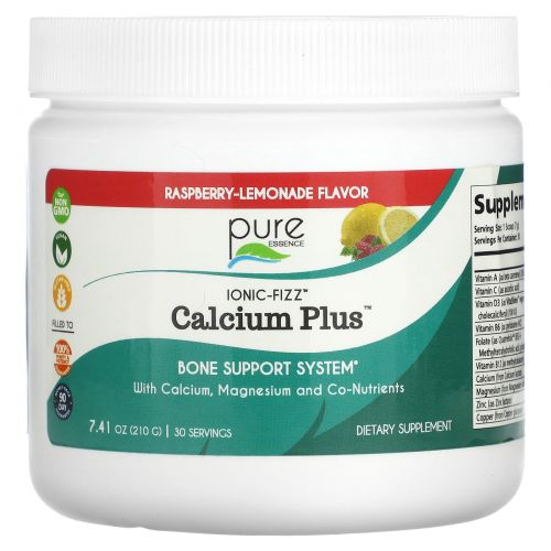 Pure Essence, Ionic-Fizz, Calcium Plus, малиновый лимонад, 210 г (7,41 унции)