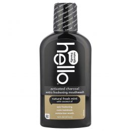 Hello, Активированный уголь, освежающая жидкость для полоскания рта, натуральная свежая мята, 473 мл (16 жидк. Унций)