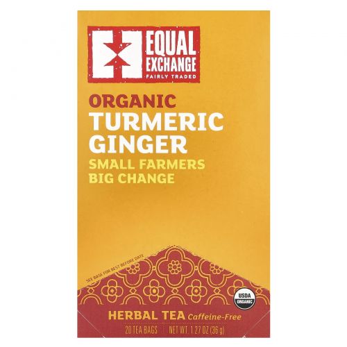 Equal Exchange, Organic Turmeric Ginger Herbal Tea, Caffeine-Free, 20 Tea Bags, 1.27 oz (36 g)