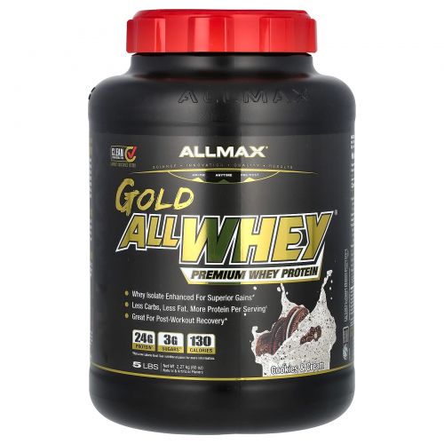 ALLMAX Nutrition, AllWhey Gold, 100% Whey Protein + Premium Whey Protein Isolate, Cookies & Cream, 5 lbs (2.27 kg)