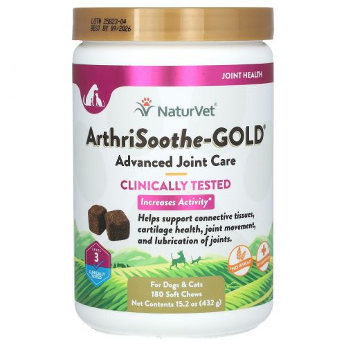 NaturVet, ArthriSoothe-GOLD, Advanced Care, Level 3, 180 Soft Chews, 15.2 oz (432 g)