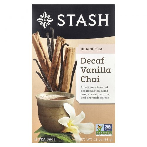 Stash Tea, Чай высшего сорта без кофеина, ванильный чай, 18 чайных пакетиков, 1,2 унции (36 г)