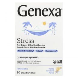 Genexa LLC, Stress, органическая формула для снятия стресса и усталости, органические ваниль и лаванда, 60 жевательных таблеток
