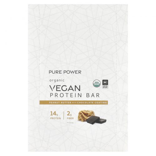 Dr. Mercola, Organic Pure Power Protein, Peanut Butter & Chocolate, 12 Bars, 1.83 oz (52 g) Each