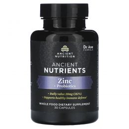 Dr. Axe / Ancient Nutrition, Ancient Nutrients, Zinc + Probiotics, 30 Capsules