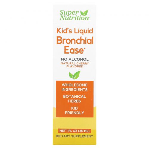 Super Nutrition, Kid's Liquid Bronchial Ease, без спирта, вишня, 30 мл (1 жидк. унция)