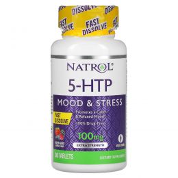 Natrol, 5-HTP, аромат лесных ягод, 100 мг, 30 таблеток