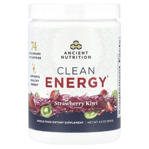 Ancient Nutrition, Clean Energy, клубника и киви, 121,8 г (4,3 унции)