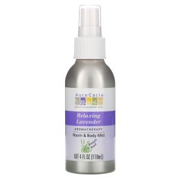 Aura Cacia, Аромапевтический спрей для комнаты и тела, успокаивающая лаванда, 4 жидких унции (118 мл)