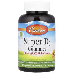 Carlson Labs, Super D3 Gummies,  Natural Fruit Flavors, 100 mcg (4,000 IU), 120 Gummies