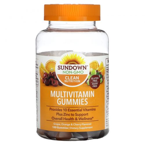 Sundown Naturals, Мультивитамин для взрослых, ароматы апельсина, вишни и винограда, не содержит глютена, 120 единиц