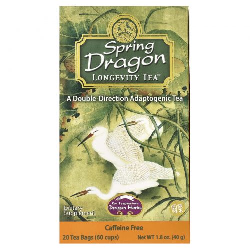 Dragon Herbs, Чай для долголетия Spring Dragon, без кофеина, 20 пакетиков, 1,8 унции (50 г)