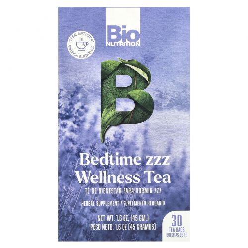 Bio Nutrition, Bedtime zzz Wellness Tea, без кофеина, 30 чайных пакетиков, 45 г (1,6 унции)