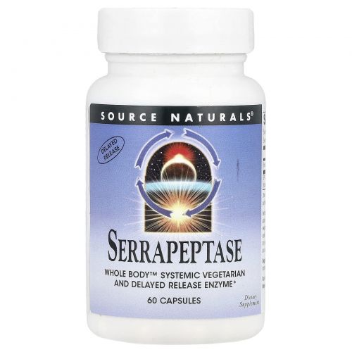 Source Naturals, Серрапептаза, 60 капсул