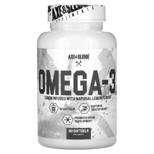 Axe & Sledge Supplements, Basics, омега-3, со вкусом натурального лимона, 90 мягких таблеток
