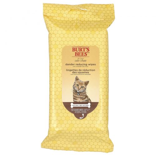 Burt's Bees, Салфетки для кошек с коллоидной овсяной мукой, уменьшающие перхоть, 50 шт.