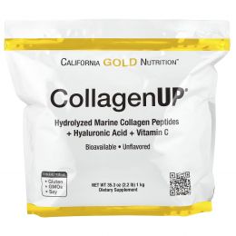 California Gold Nutrition, CollagenUP®, гидролизованные пептиды морского коллагена с гиалуроновой кислотой и витамином C, с нейтральным вкусом, 1 кг (2,2 фунта)