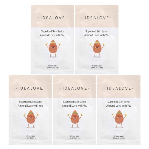 Idealove, Superfood Skin Savior, маска для лица с суперфудами, миндаль, 5 шт. по 20 мл (0,68 жидк. унции)