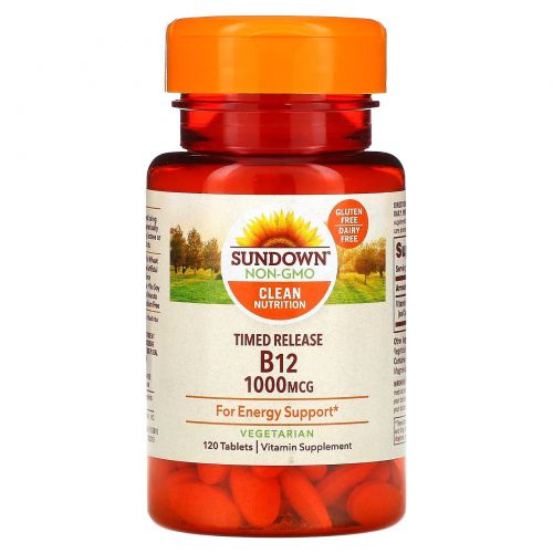 Sundown Naturals, B12, высокоактивный, 1000 мкг, 120 таблеток