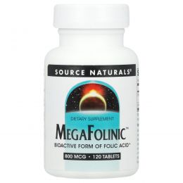 Source Naturals, Фолиновая кислота MegaFolinic, 800 мкг, 120 таблеток