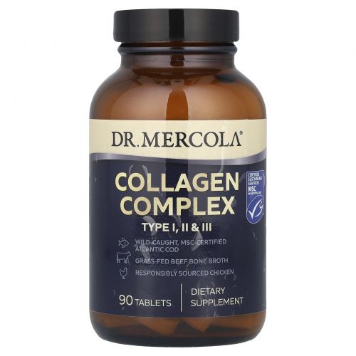 Dr. Mercola, Collagen Complex, тип I, II и III, 90 таблеток