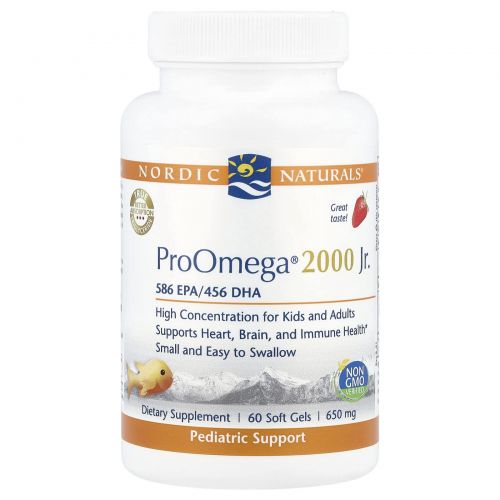 Nordic Naturals, ProOmega 2000 Jr., Strawberry, 650 mg, 60 Soft Gels