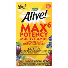 Nature's Way, Alive! Max6 Dailiy, мультивитамин, макс эффективность, 90 вегакапсул