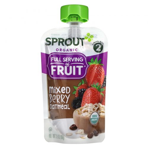 Sprout Organic, Baby Food, 6 Months & Up, Mixed Berry Oatmeal, 3.5 oz (99 g)