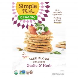 Simple Mills, Organic Seed Flour Crackers, Garlic & Herb, 4.25 oz (120 g)