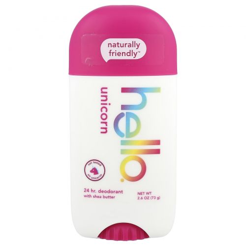 Hello, 24-часовой дезодорант с маслом ши, с единорогом, 73 г (2,6 унции)