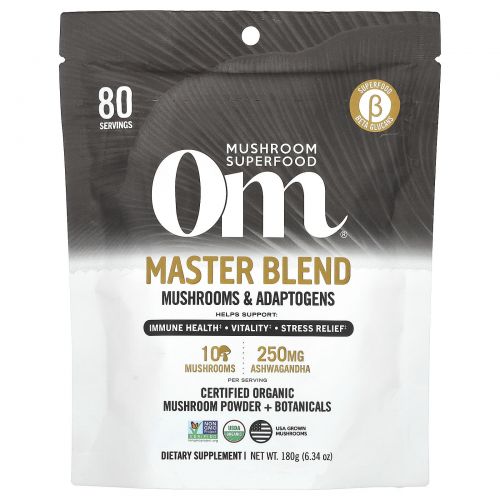 Om Mushrooms, Certified Organic Mushroom Powder + Botanicals, Mushroom Master Blend, 176 г (6,2 унции)