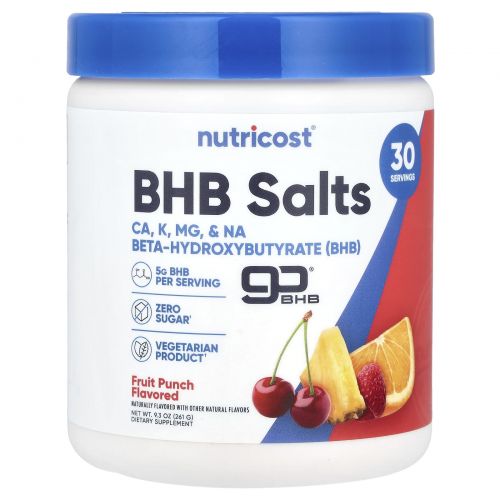 Nutricost, BHB Salts, goBHB®, фруктовый пунш, 261 г (9,3 унции)