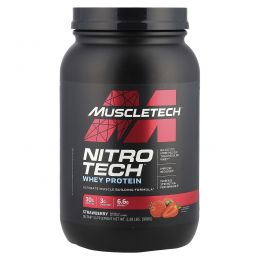 Muscletech, Nitro-Tech, производительная серия, сывороточный изолят для наращивания сухой мышечной массы, клубничный, 2 фунта (907 г)