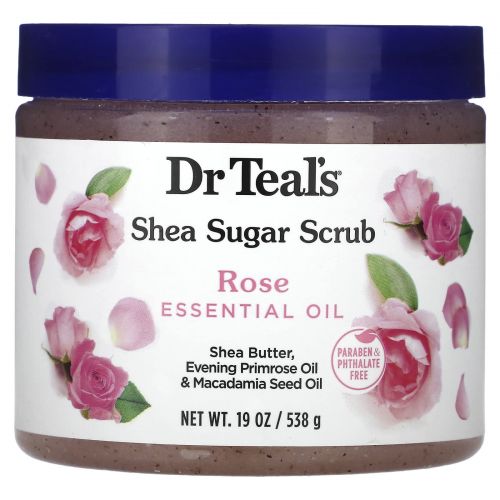 Dr. Teal's, сахарный скраб с маслом ши, эфирное масло розы, 538 г (19 унций)