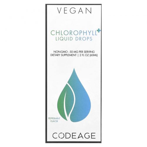 CodeAge, Vegan Chlorophyll + Liquid Drops, перечная мята, 50 мг, 60 мл (2 жидк. Унции)