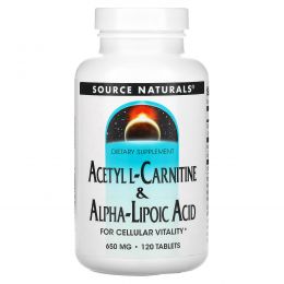 Source Naturals, Ацетил-L-карнитин и альфа-липоевая кислота, 650 мг, 120 таблеток