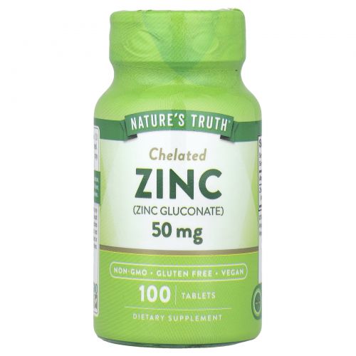 Nature's Truth, Zinc, Chelated, 50 mg, 100 Tablets